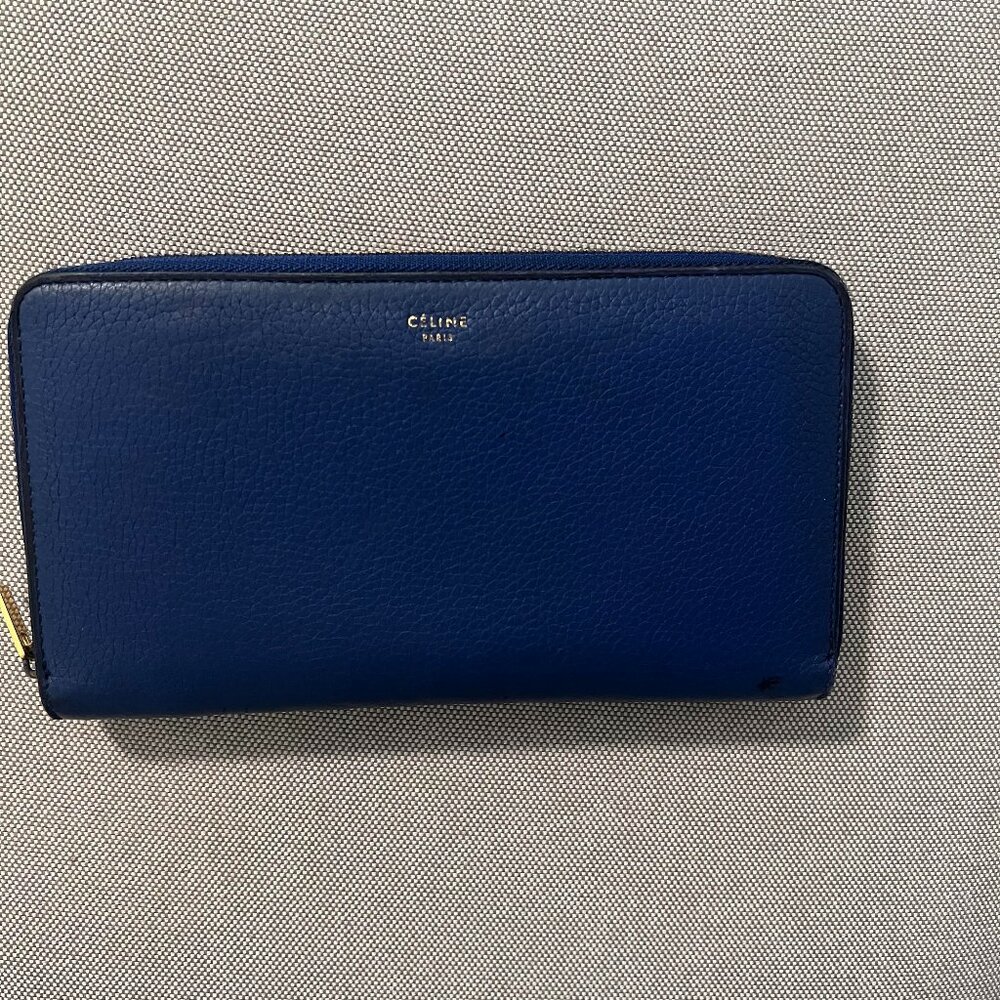 Celine Blue Pebble leather Long Zippy Wallet